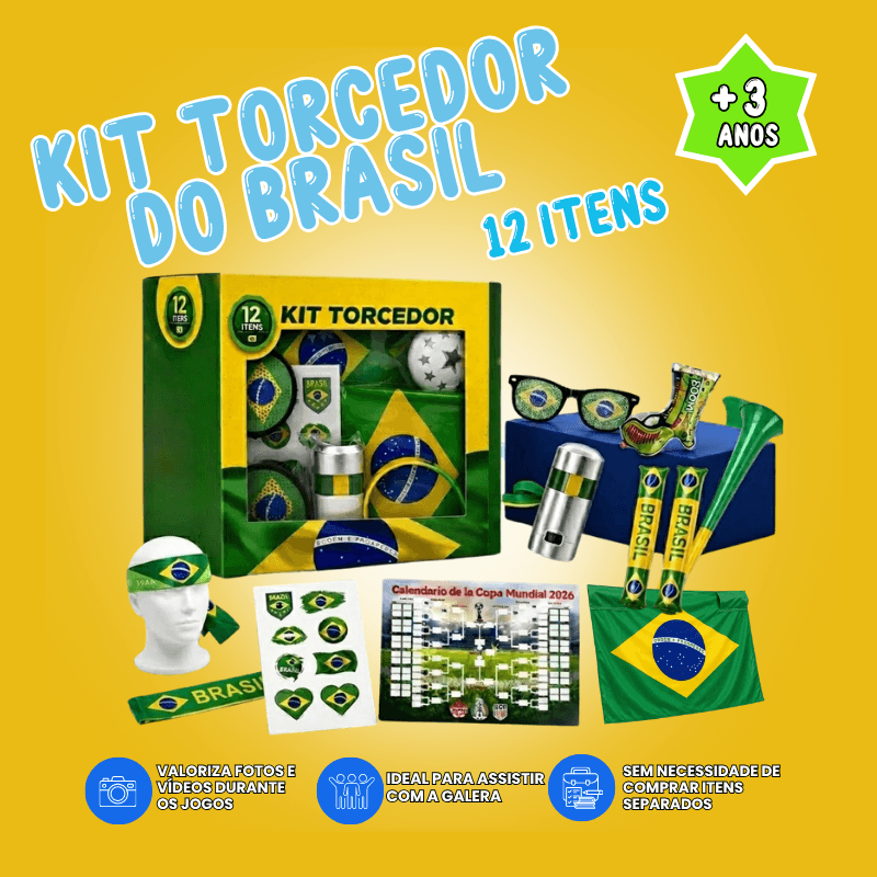 Kit Torcedor Copa 2026 — Buzina, Bandeira e +11 itens